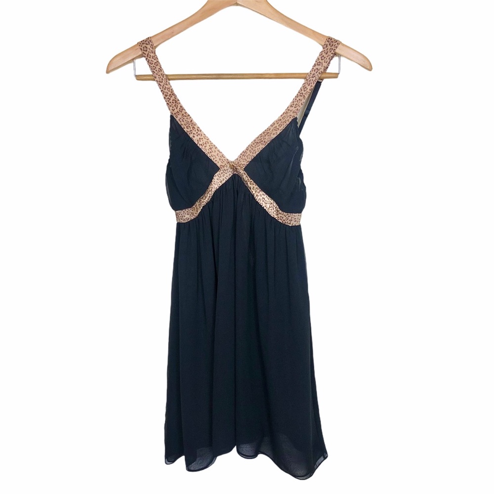 Y2K Victoria’s Secret lace/mesh Black Cheetah Print satin babydoll Slip Dress XS